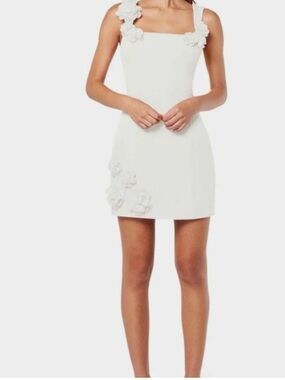 Elliatt Cream Floral-Appliqué Square Neck Mini Dress